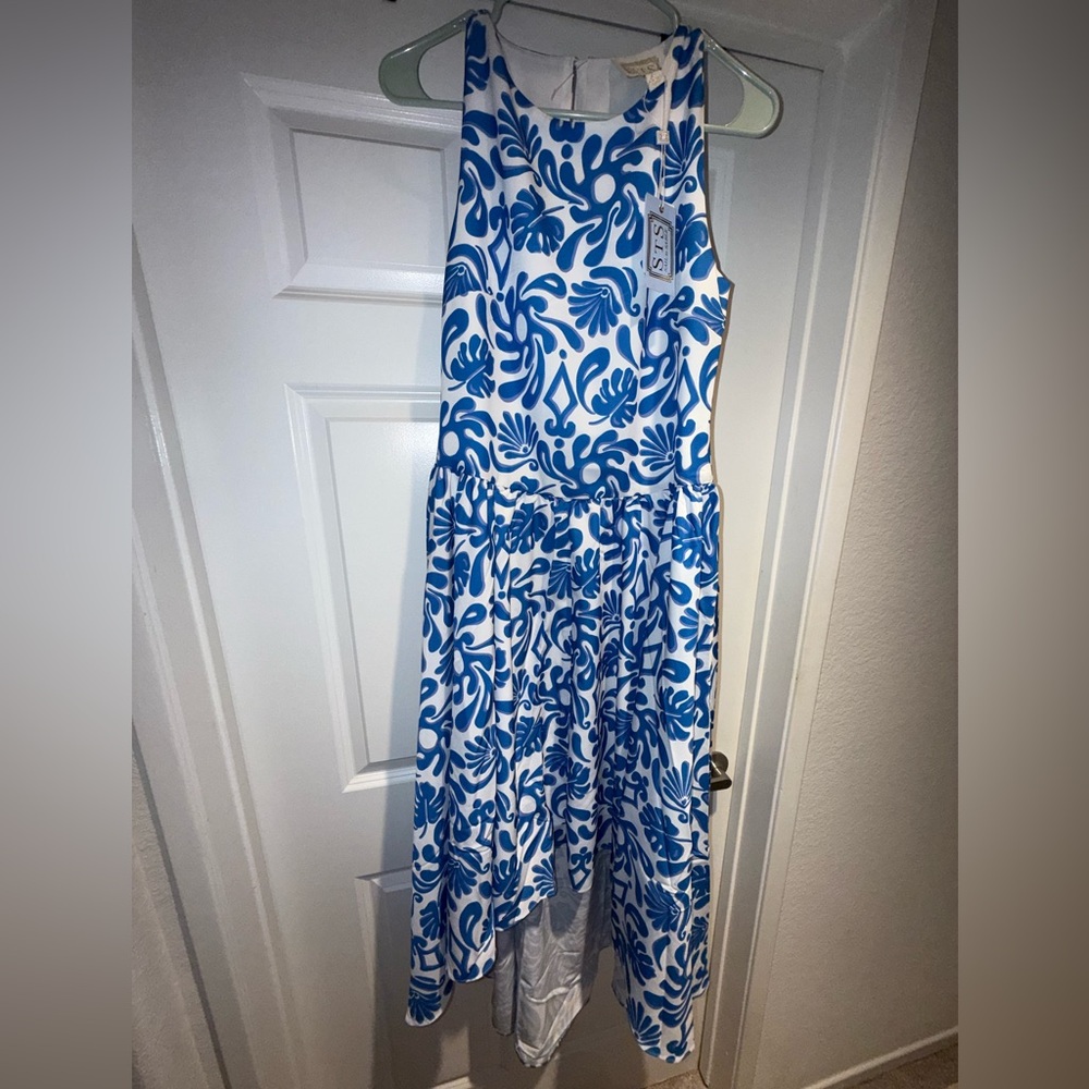 NWT Sail to Sable Beach Splash Blue White Floral High Low Maxi Dress Small $298